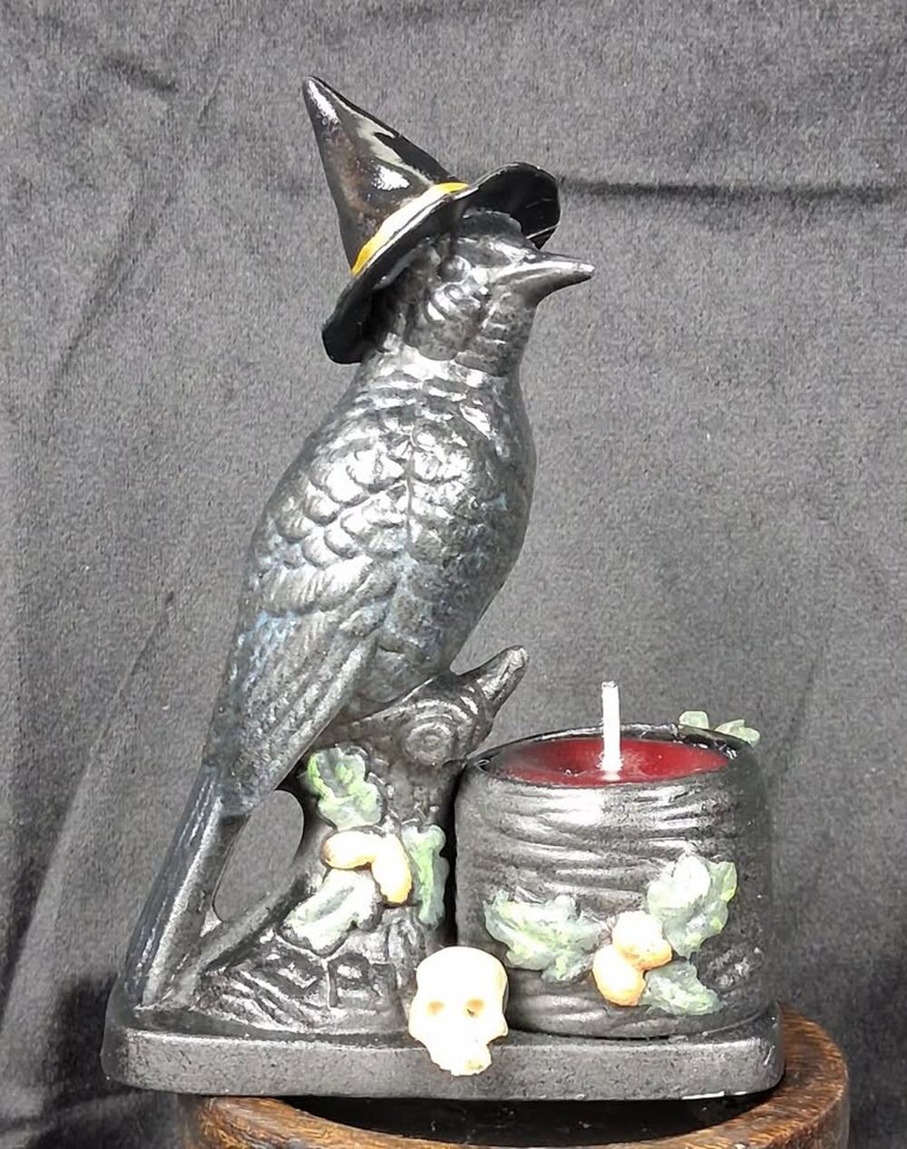 Handmade Halloween Crow Tealight Candle Holder Figurine